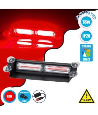 GloboStar® 85112 PRO Series Μπάρα Σήμανσης με Βεντούζες Στήριξης για Παρμπρίζ Οχήματος Πυροσβεστικής για Αυτοκίνητα & Φορτηγά 13 Προγραμμάτων Φωτισμού STROBE LED CREE CXB COB 18W DC 10-30V IP20 Κόκκινο